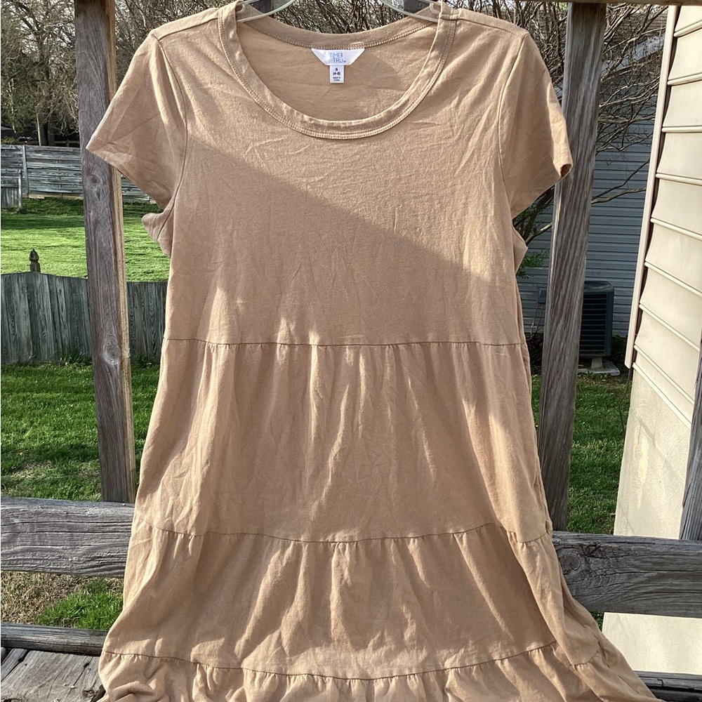 Tan Tiered Short Sleeve Dress